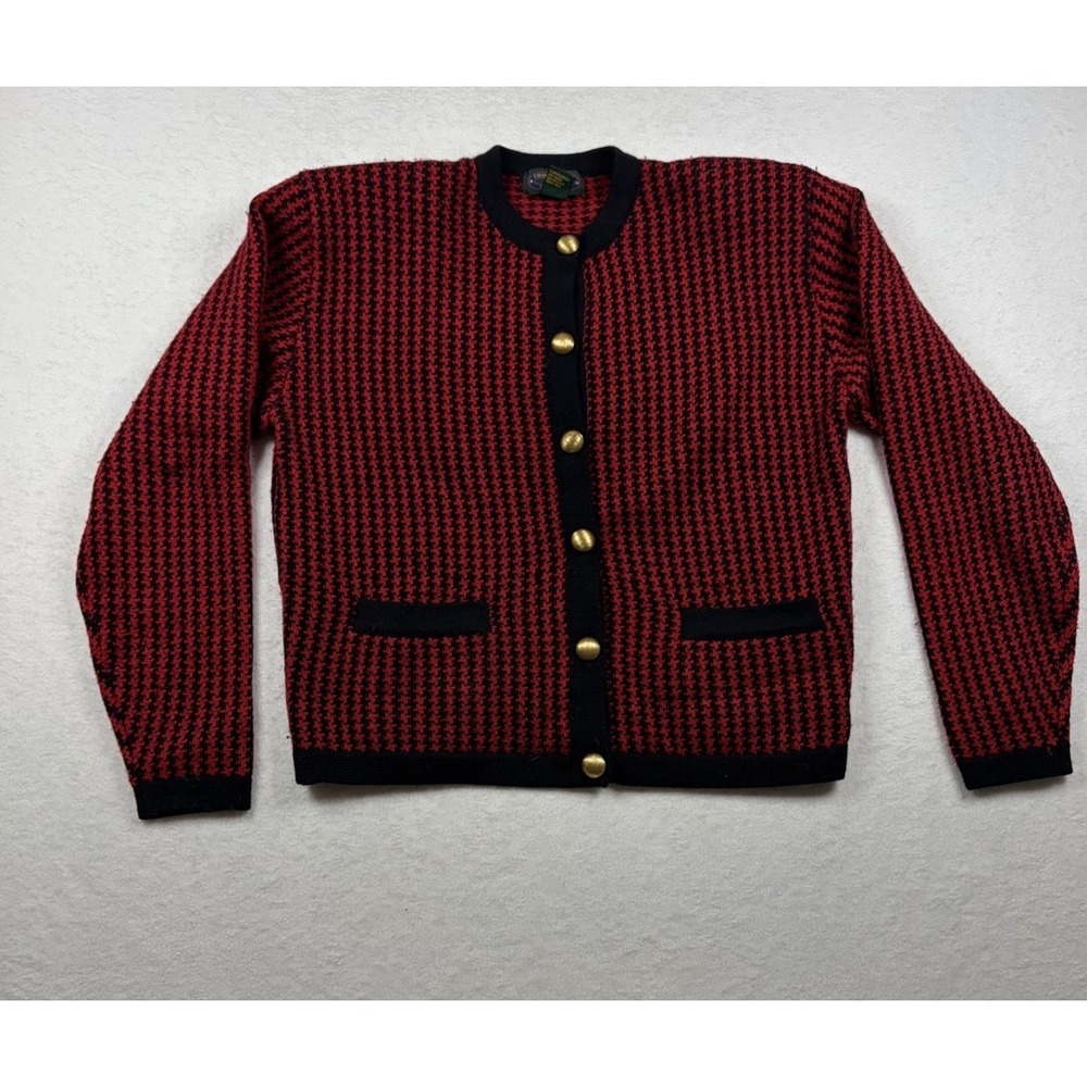 Vintage Charter Club Womens S 100% Wool Houndstooth Cardigan Sz S